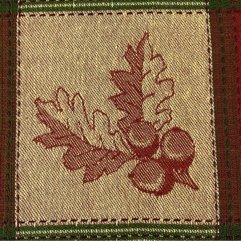 Pair of Placements (2) Damask Square Pattern with Leaves Muted Orange Yellow
